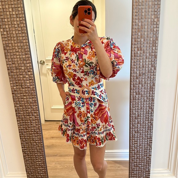 Farm Rio Spring Bananas Puff Sleeve Mini Dress Small - Picture 5 of 10